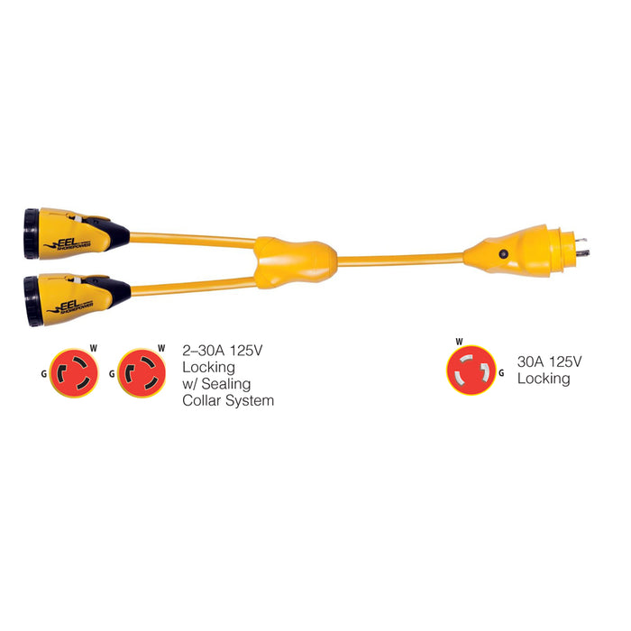 Marinco Y30-2-30 EEL (2)30A-125V Female to (1)30A-125V Male "Y" Adapter - Yellow [Y30-2-30]-North Shore Sailing