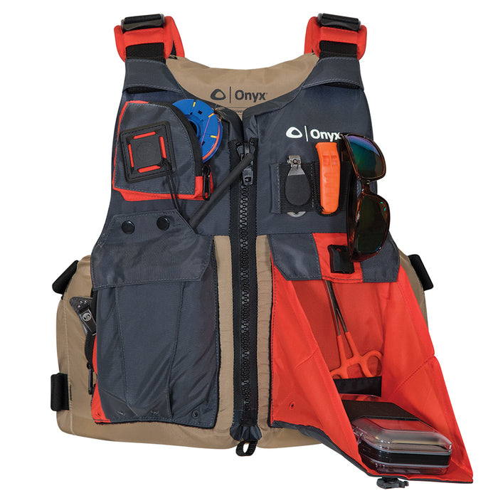 Onyx Kayak Fishing Vest - Adult Universal - Tan/Grey [121700-706-004-17]-North Shore Sailing