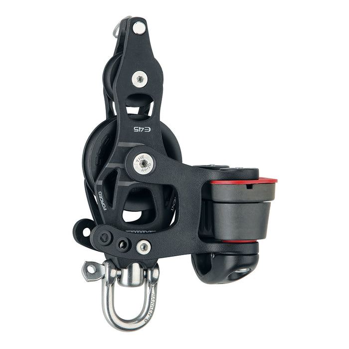 Harken 45mm Single Aluminum Element Fiddle Block w/Swivel, Becket  150 Cam Cleat [6234]-North Shore Sailing