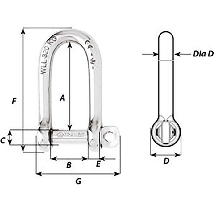 Wichard Self-Locking Long D Shackle - Diameter 8mm - 5/16" [01214]-North Shore Sailing