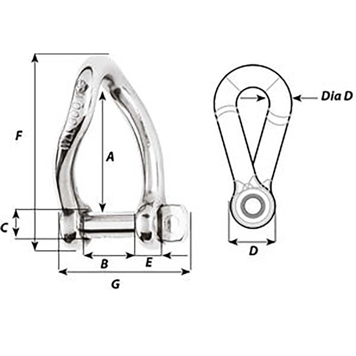 Wichard Self-Locking Twisted Shackle - Diameter 5mm - 3/16" [01222]-North Shore Sailing