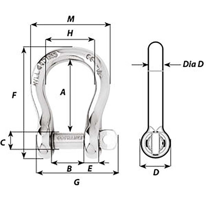 Wichard Captive Pin Bow Shackle - Diameter 4mm - 5/32" [01441]-North Shore Sailing