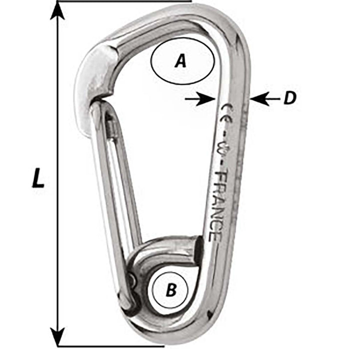 Wichard Asymmetric Carbine Hook - Length 80mm - 5/16" [02325]-North Shore Sailing