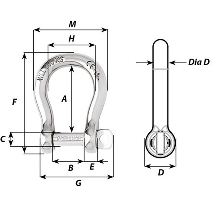 Wichard Not Self-Locking Bow Shackle - 16mm Diameter - 5/8" [01247]-North Shore Sailing