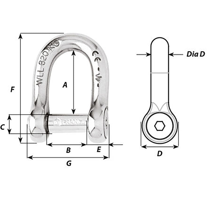 Wichard Self-Locking Allen Head Pin D Shackle - 8mm Diameter - 5/16" [01304]-North Shore Sailing