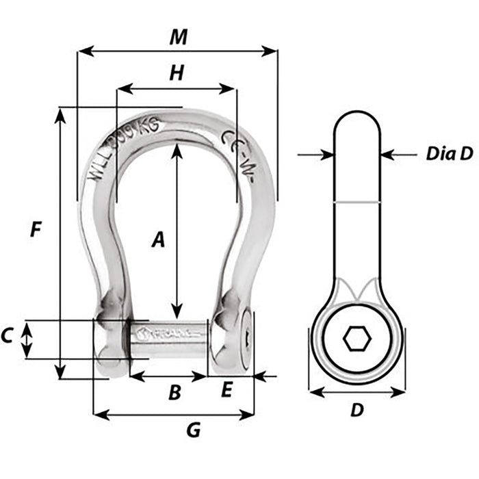 Wichard Self-Locking Allen Head Pin Bow Shackle - 12mm Diameter - 15/32" [01346]-North Shore Sailing